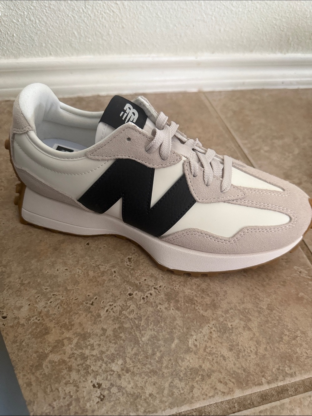 New Balance White, Black & Tan Retro Runner Sneakers